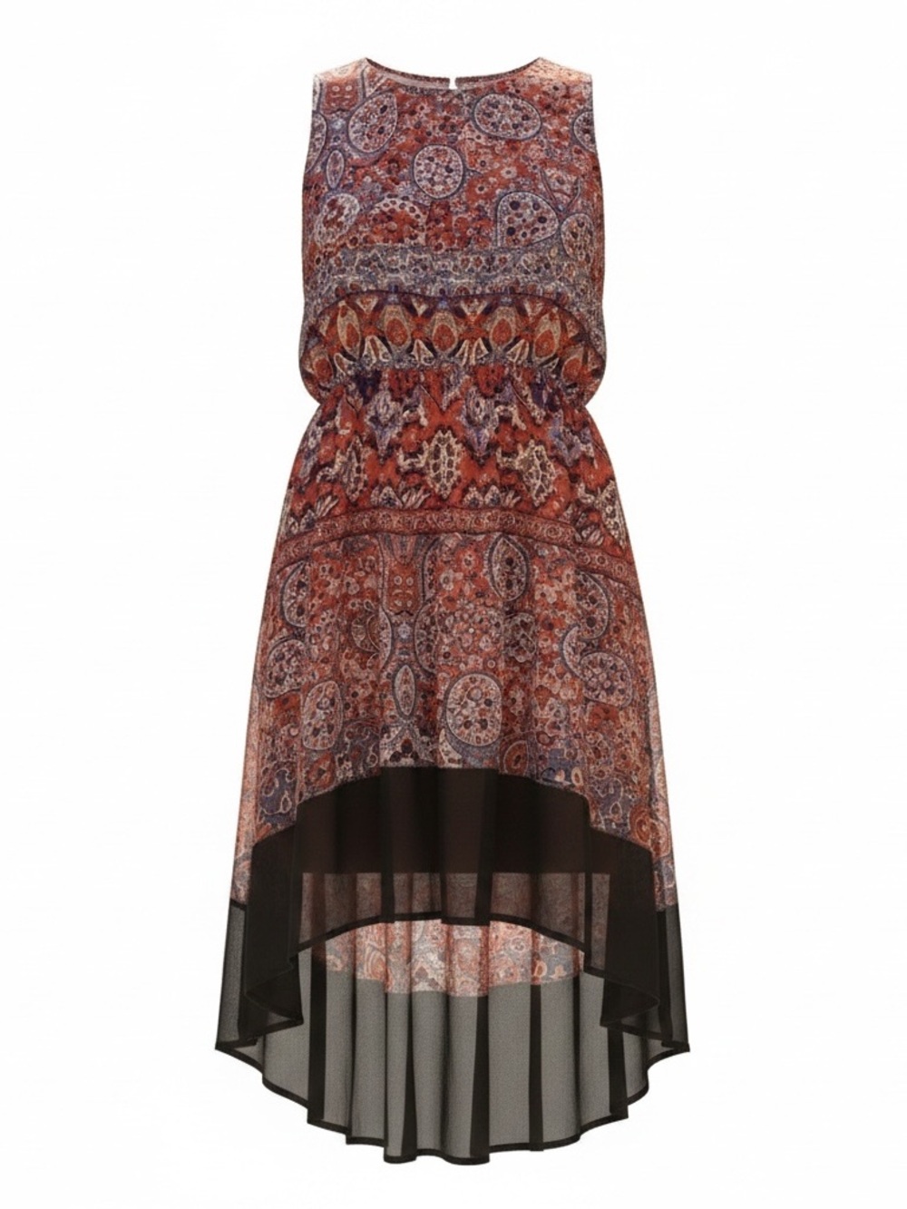 Enfocus Women’s Boho Paisley High-Low Dress Size XL Sleeveless Chiffon Hem